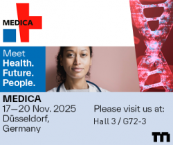 Attomol at MEDICA 2025 ? banner with MEDICA logo, slogan ?Meet Health. Future. People.?, event dates November 17?20, 2025 in Düsseldorf, Germany, and booth information Hall 3 / G72-3.